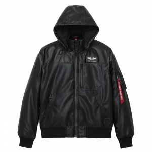Куртка бомбер Alpha Industries Faux Leather Hooded Rib Flight Jacket Black