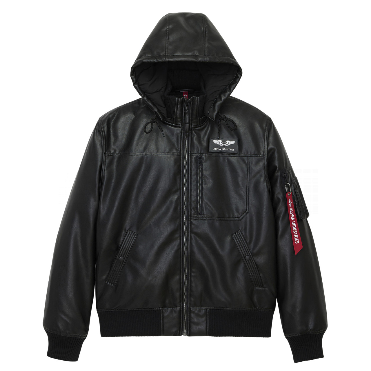 Куртка бомбер Alpha Industries Faux Leather Hooded Rib Flight Jacket Black