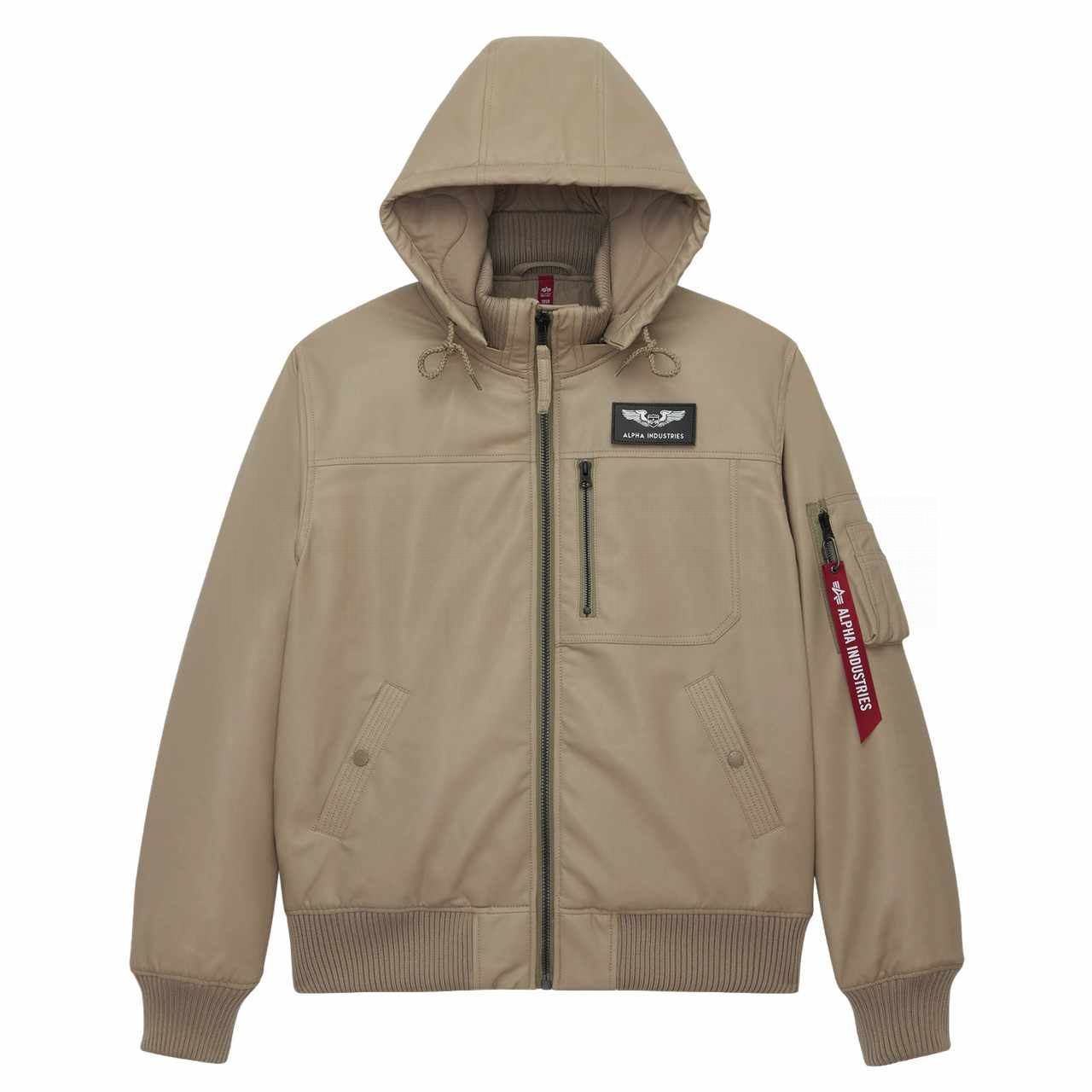 Куртка бомбер Alpha Industries Faux Leather Hooded Rib Flight Jacket Khaki