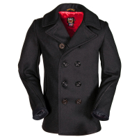 Бушлат шерстяной с кожаной отделкой SCHOTT Leather Trim Peacoat 740C Navy